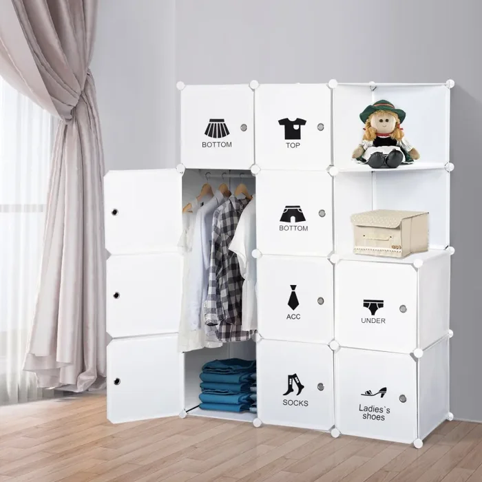 Armadio Guardaroba Modulare 10 Cubi Bianco 111x47x145 cm - immagine 2