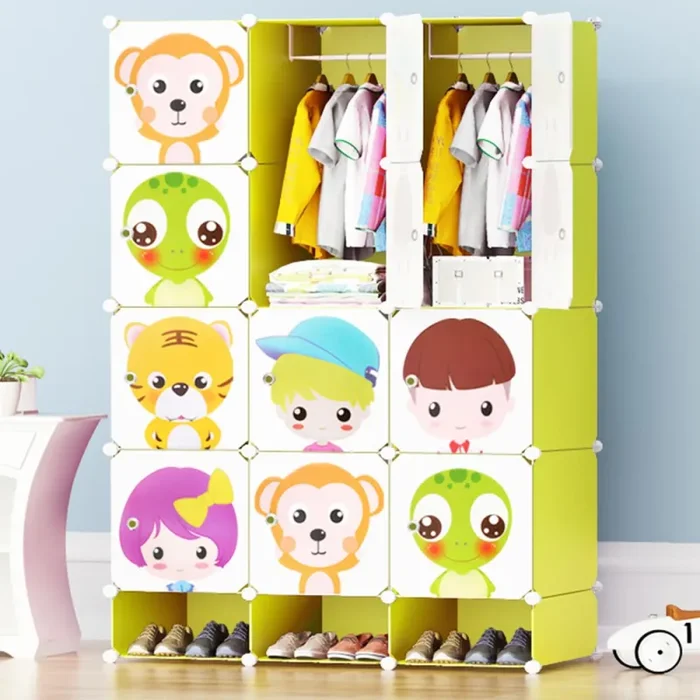 Armadio Guardaroba Modulare Cameretta Bambini 15 Cubi Scarpiera e Appediabiti - immagine 2