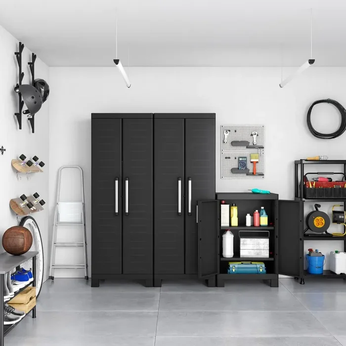 Armadio in Resina 2 Ripiani 65x45x97 cm Keter Detroit Basso Nero - immagine 2