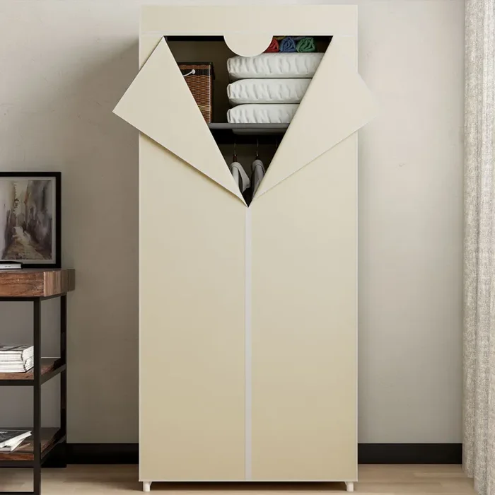 Armadio in tessuto TNT Guardaroba Appendiabiti con Ripiano 70x46x160 cm Beige - immagine 2