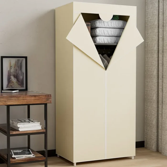 Armadio in tessuto TNT Guardaroba Appendiabiti con Ripiano 70x46x160 cm Beige - immagine 3