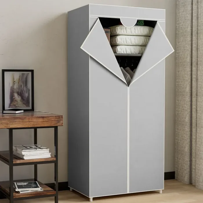 Armadio in tessuto TNT Guardaroba Appendiabiti con ripiano 70x46x160 cm Grigio - immagine 2