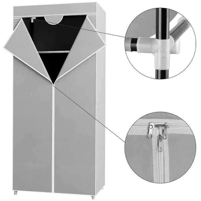 Armadio in tessuto TNT Guardaroba Appendiabiti con ripiano 70x46x160 cm Grigio - immagine 3