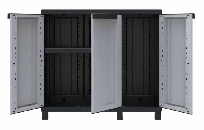 Armadio Modulare da Esterno 102x39x91,5 cm 3 Ante 1 Ripiano in Polipropilene Twist Grigio e Nero - immagine 2