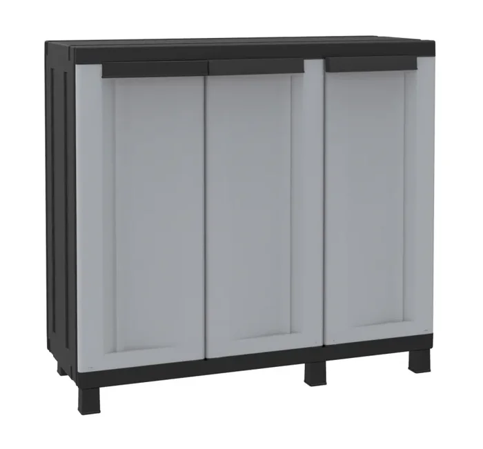 Armadio Modulare da Esterno 102x39x91,5 cm 3 Ante 1 Ripiano in Polipropilene Twist Grigio e Nero - immagine 3