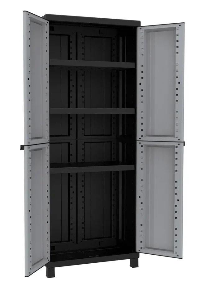 Armadio Modulare da Esterno 68x39x170 cm 2 Ante 3 Ripiani in Polipropilene Twist Grigio e Nero Vendita calda online - immagine 2
