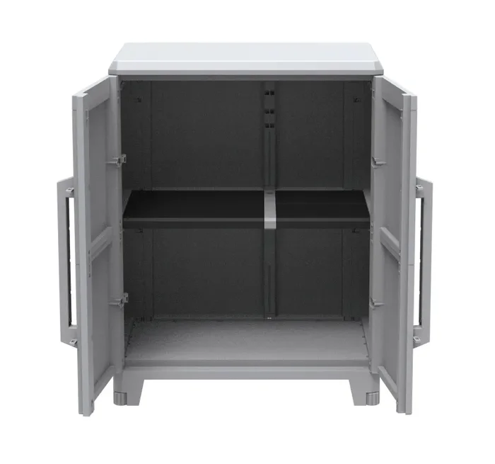 Armadio Modulare da Esterno 78×43,6×101,6 cm 2 Ante 1 Ripiano in Polipropilene Transforming Grigio e Nero - immagine 2