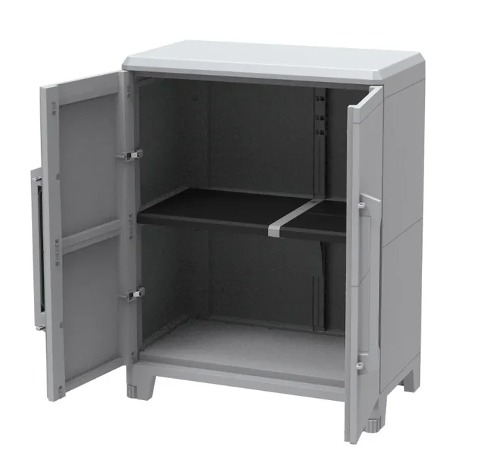 Armadio Modulare da Esterno 78×43,6×101,6 cm 2 Ante 1 Ripiano in Polipropilene Transforming Grigio e Nero - immagine 3