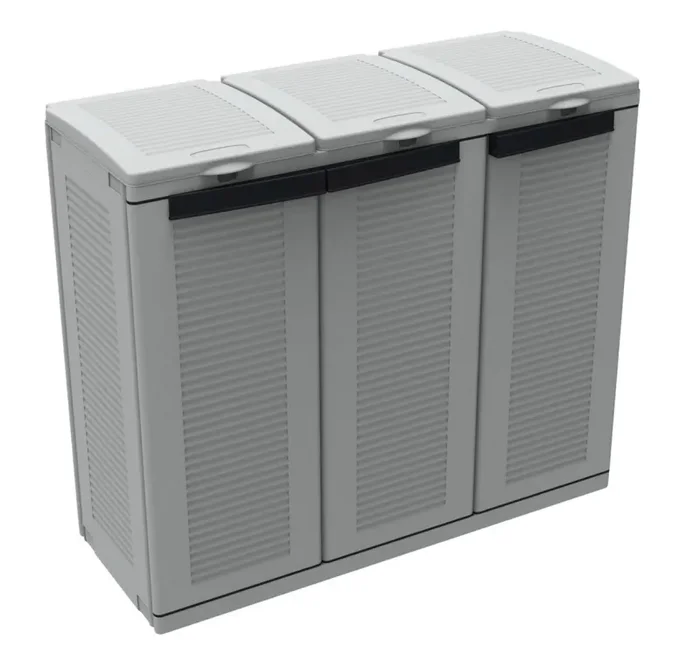 Armadio Per Raccolta Differenziata 102x39x88,7 cm 3 Ante in Polipropilene Ecocab Grigio In saldo