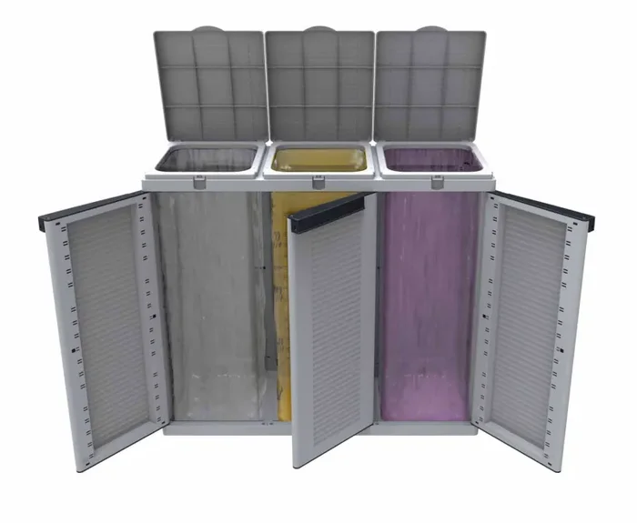 Armadio Per Raccolta Differenziata 102x39x88,7 cm 3 Ante in Polipropilene Ecocab Grigio In saldo - immagine 2