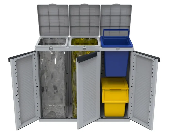 Armadio Per Raccolta Differenziata 102x39x88,7 cm 3 Ante in Polipropilene Ecocab Grigio In saldo - immagine 3