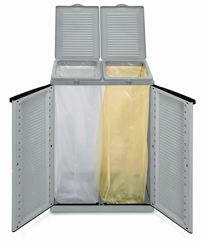 Armadio Per Raccolta Differenziata 68x39x88,7 cm 2 Ante in Polipropilene Ecocab Grigio - immagine 2