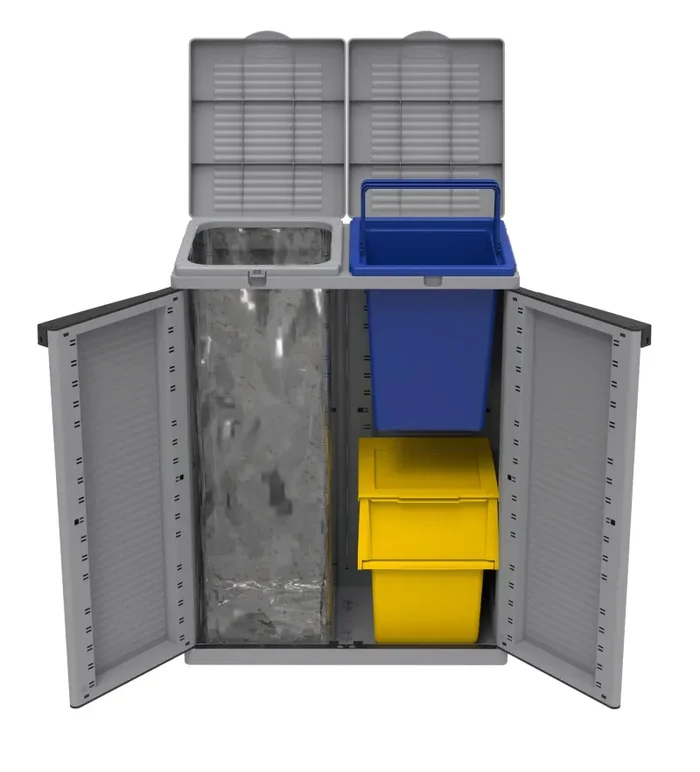 Armadio Per Raccolta Differenziata 68x39x88,7 cm 2 Ante in Polipropilene Ecocab Grigio - immagine 3