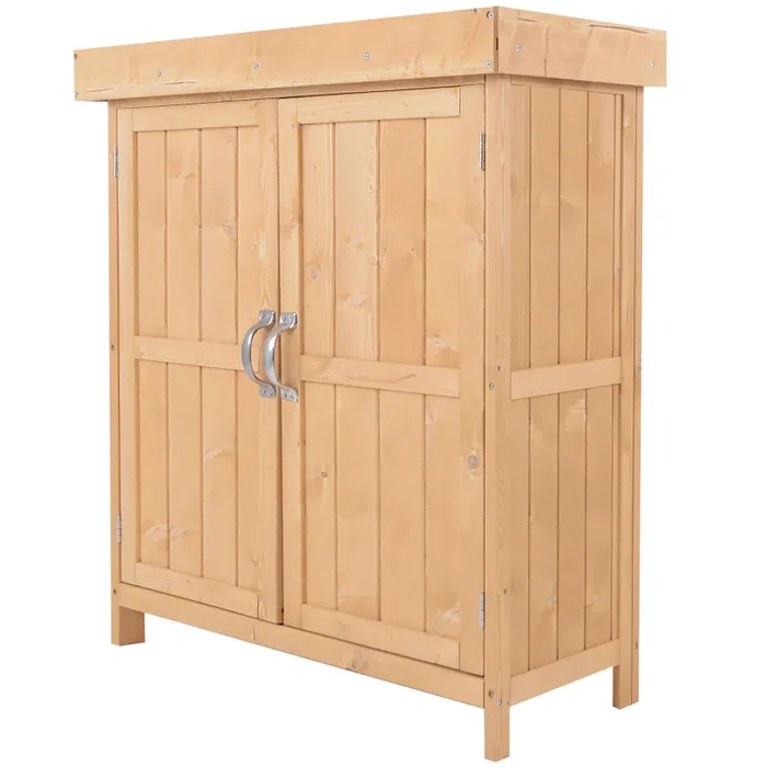 Armadio Porta Attrezzi da Giardino 2 Ripiani in Legno 74x43x88 cm