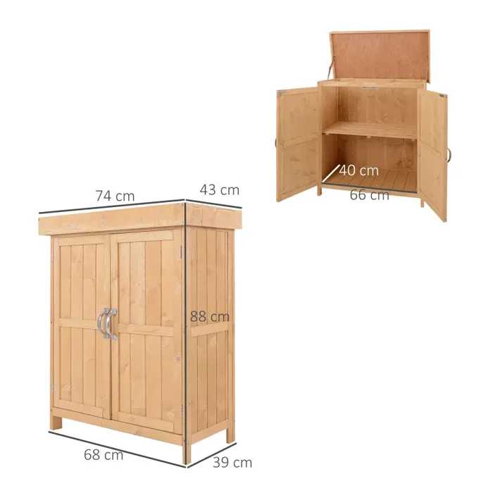 Armadio Porta Attrezzi da Giardino 2 Ripiani in Legno 74x43x88 cm - immagine 3