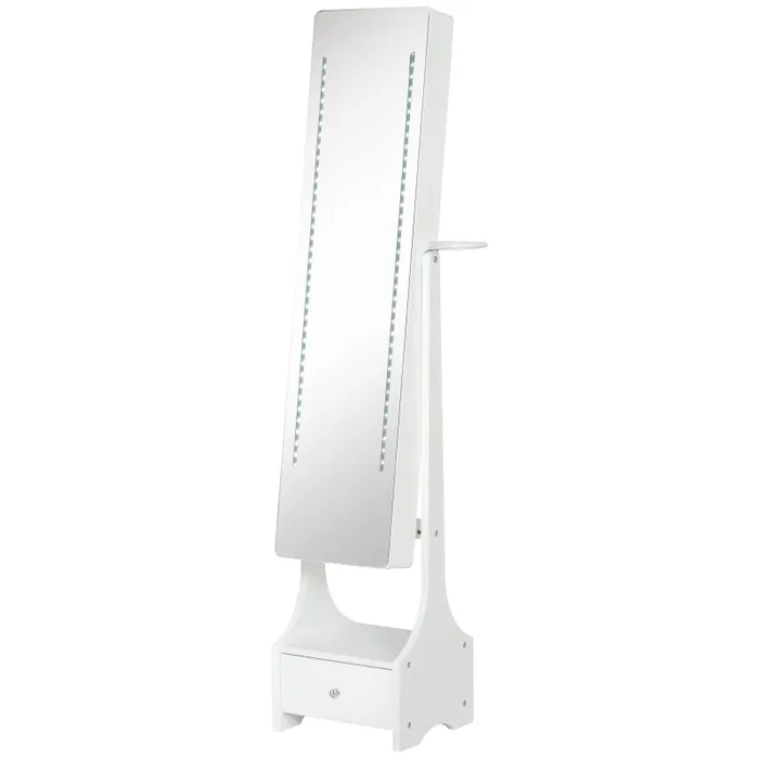 Armadio Portagioie a Specchio con Luci LED 37x30x158 cm in MDF Bianco
