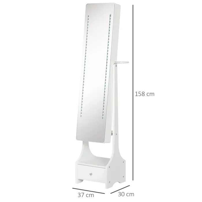 Armadio Portagioie a Specchio con Luci LED 37x30x158 cm in MDF Bianco - immagine 3