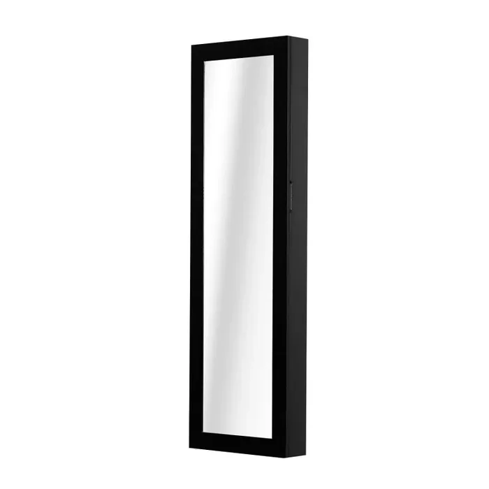 Armadio Portagioielli da Parete con Specchio in Legno MDF Nero 37×9.5×121 cm