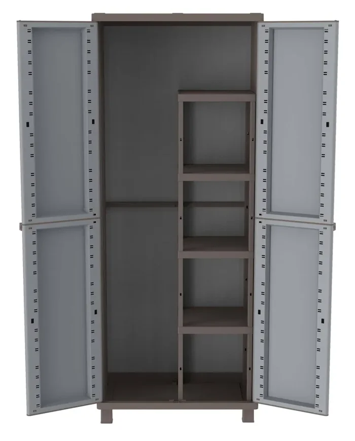 Armadio Portascope Modulare da Esterno 68×37,5×170 cm 2 Ante 4 Ripiani in Polipropilene Jrattan Tortora e Grigio - immagine 2