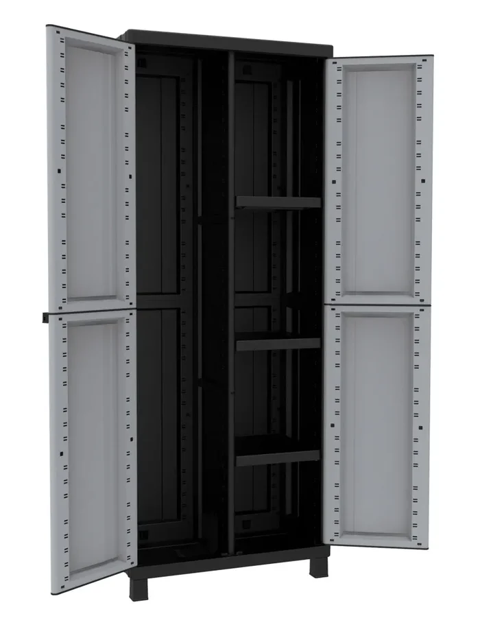 Armadio Portascope Modulare da Esterno 68x39x170 cm 2 Ante 4 Ripiani in Polipropilene Twist Grigio e Nero - immagine 2