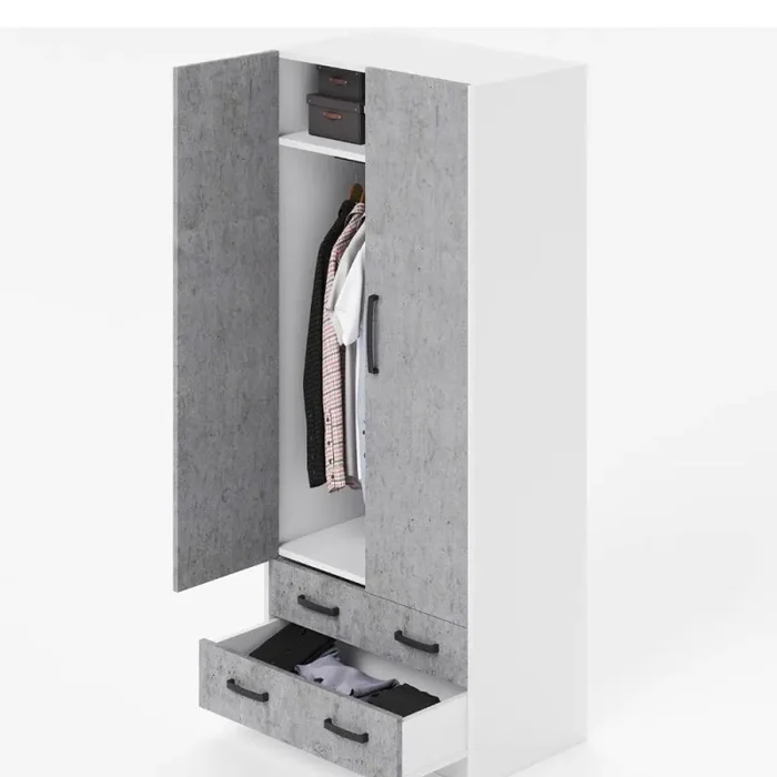 Armadio210x91X52 cm 2 ante e 2 cassetti bianco frassinato - immagine 2