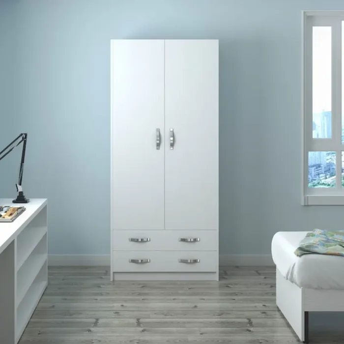 Armadio210x91X52 cm 2 ante e 2 cassetti bianco frassinato - immagine 3
