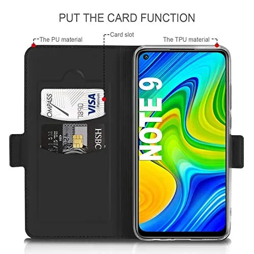 AROYI Cover Xiaomi Redmi Note 9 Nero+HD Pellicola Protettiva,Custodia Flip… - immagine 2