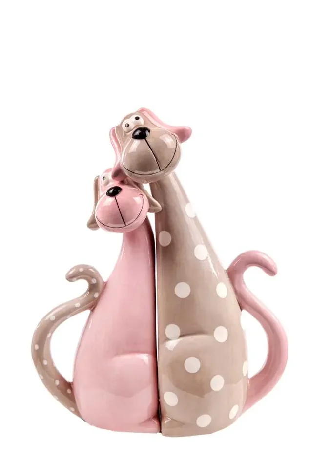 ARPIMEX Coppia Cagnolini Ceramica Natale 32 Cm Rosa e Marrone