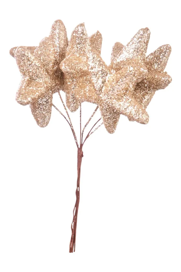 ARPIMEX Mazzetto Natale 6 Stelle Glitterate H 15 Cm Oro