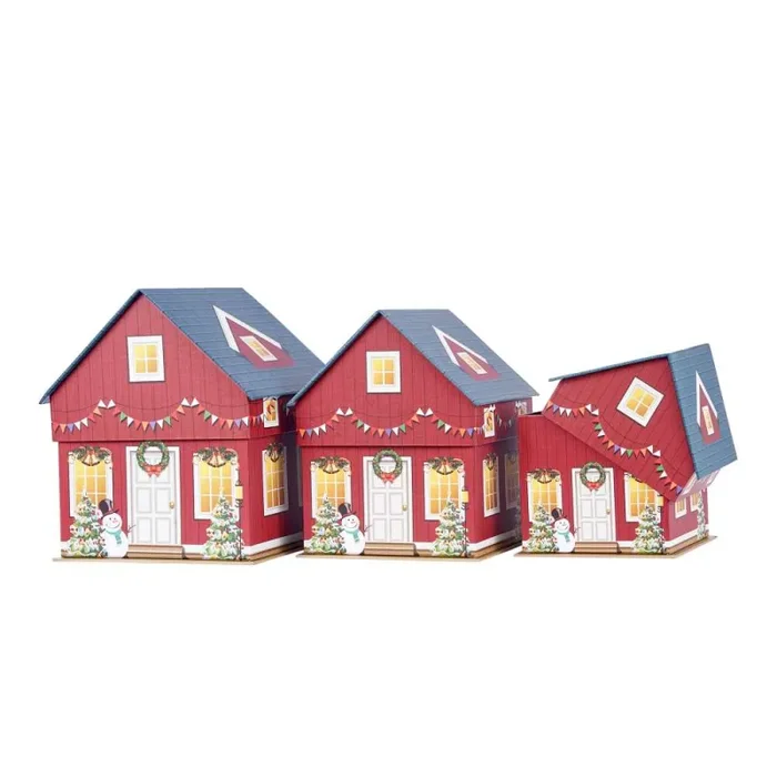 ARPIMEX Set 3 Scatole Casetta Natale M.G. 18,5 x 18,5 x 21,5 Cm Rosso