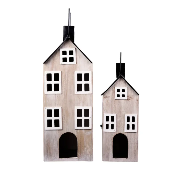 ARPIMEX Set Natale 2 Lanterne CasSet Natalete Legno M.G. 22 x 25 x 61 Cm Bianco Nero