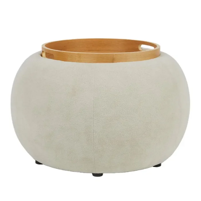 ARPIMEX Tavolino Tondo 50 x 50 x 35 Cm con Vassoio Beige