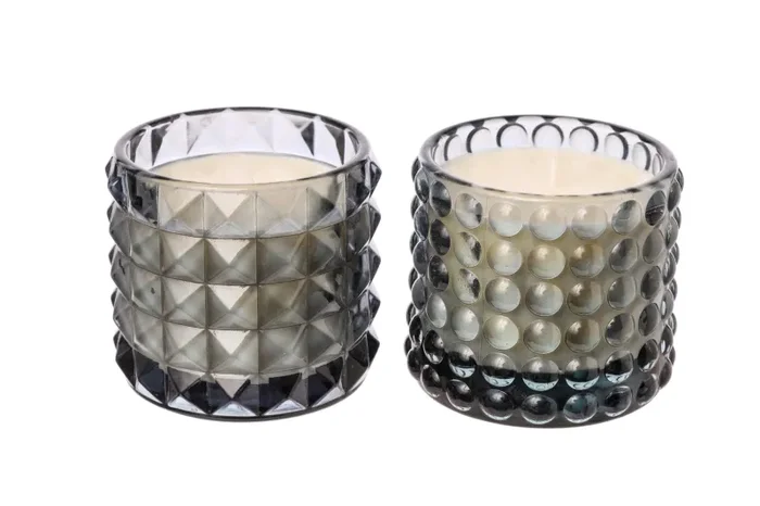 ARPIMEX Vasetto Vetro con Cera D 9,5 Cm H 8,5 Cm Mix 2 Pz Grey