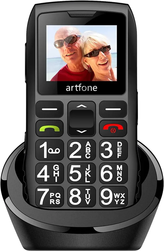 artfone GSM Telefono Cellulare per Anziani con Tasti Grandi | Pulsante di emergenza SOS | Doppia scheda SIM sbloccata | Torcia elettrica | Radio Suono Alto | Base di ricarica | 1400mAh Batteria