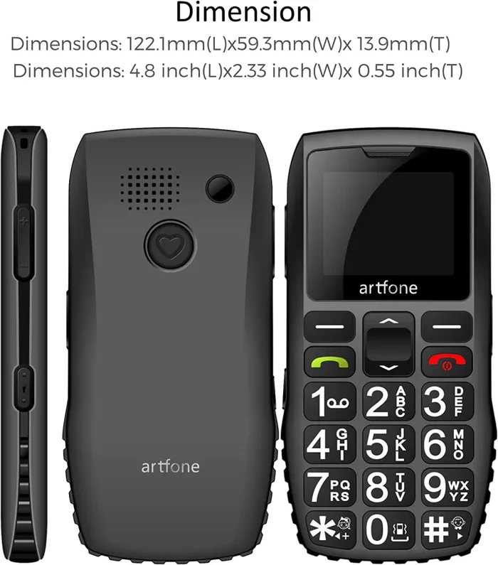 artfone GSM Telefono Cellulare per Anziani con Tasti Grandi | Pulsante di emergenza SOS | Doppia scheda SIM sbloccata | Torcia elettrica | Radio Suono Alto | Base di ricarica | 1400mAh Batteria - immagine 2