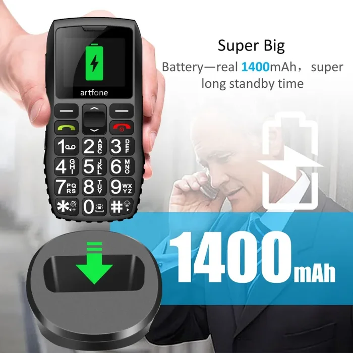 artfone GSM Telefono Cellulare per Anziani con Tasti Grandi | Pulsante di emergenza SOS | Doppia scheda SIM sbloccata | Torcia elettrica | Radio Suono Alto | Base di ricarica | 1400mAh Batteria - immagine 3