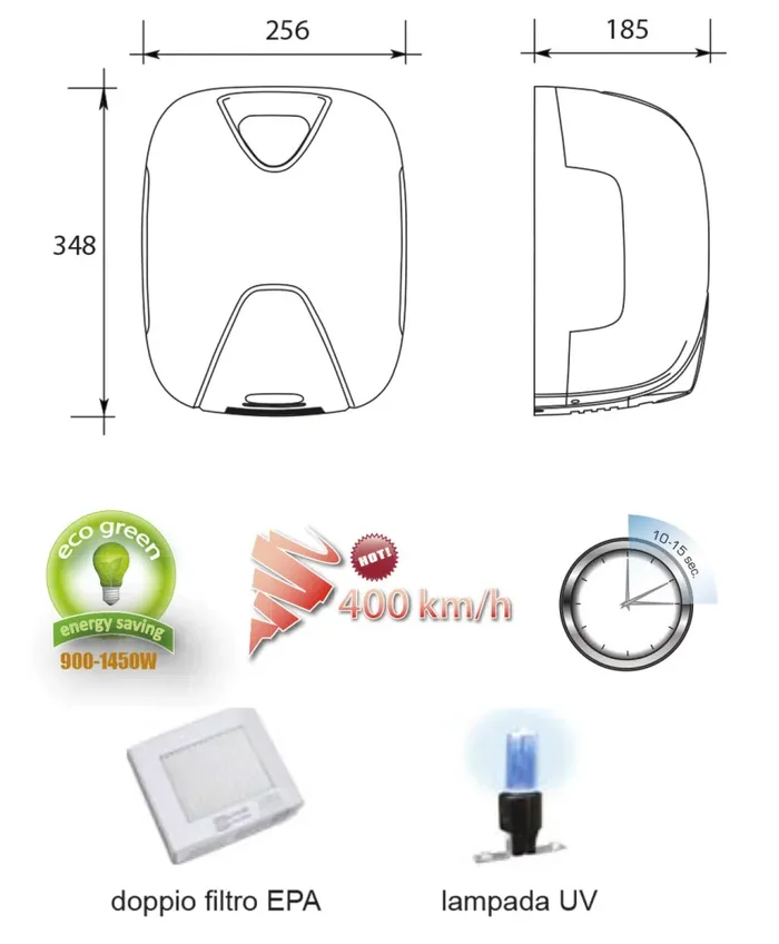 Asciugamani Elettrico con Fotocellula 1450W Vama Laser Flow UV Basic BF Grigio - immagine 2