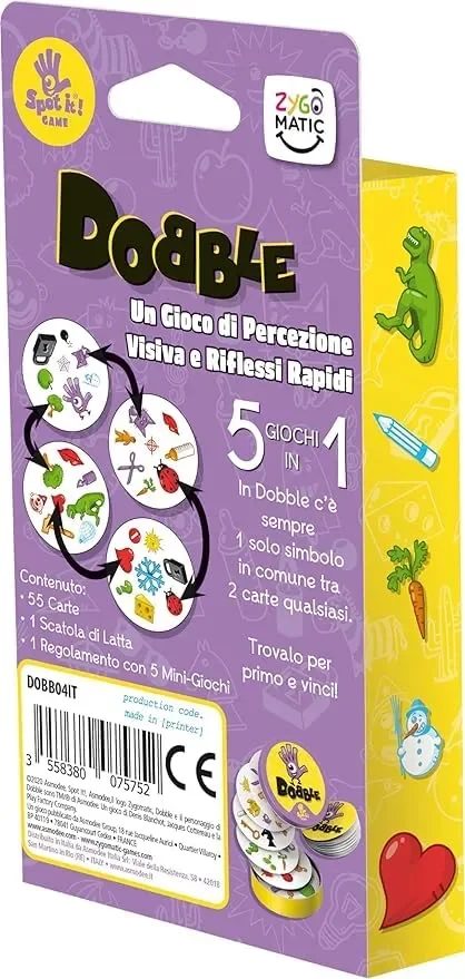 Asmodee: Dobble Classic Blister Eco, Versione Mini, Divertente Gioco di Carte per Tutta la Famiglia, 5 mini giochi, 2-8 Giocatori, 6+ Anni, Edizione in Italiano - immagine 2