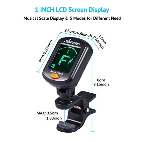 Asmuse Accordatore Clip per Chitarra Violino Ukulele Basso Elettrico Nero-T - immagine 2
