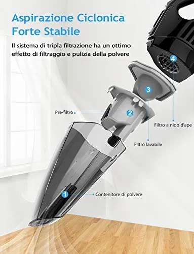 Aspirabriciole Senza Fili, Holife Aspirapolvere Portatile Potente, Nero 164 - immagine 2