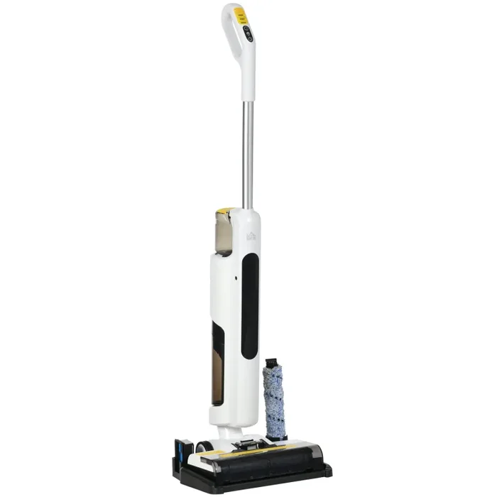 Aspirapolvere Lavapavimenti Senza Fili Wet & Dry Scopa Elettrica con 2 Serbatoi Bianco