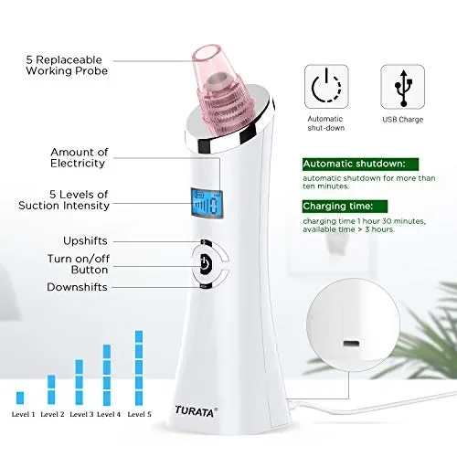 Aspiratore Punti Neri, TURATA Rimozione di Comedone Neri 5 Bianca - immagine 3