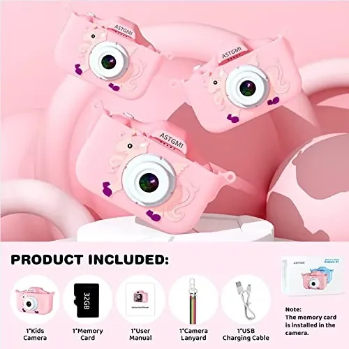 ASTGMI Macchina Fotografica Bambini, 12MP Mini Ricaricabile Fotocamera Digitale Bambina Videocamera Regalo per Ragazze Ragazzi 3-10 Anni, con Scheda 32 GB, Regali Giocattolo di Natale & Compleanno - immagine 3