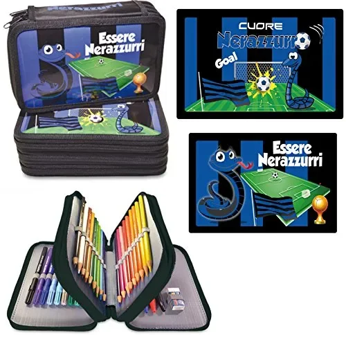 ASTUCCIO SCUOLA COMPLETO 3 ZIP TRIPLO INTER NEROAZZURRI COLORI GIOTTO 45 PZ