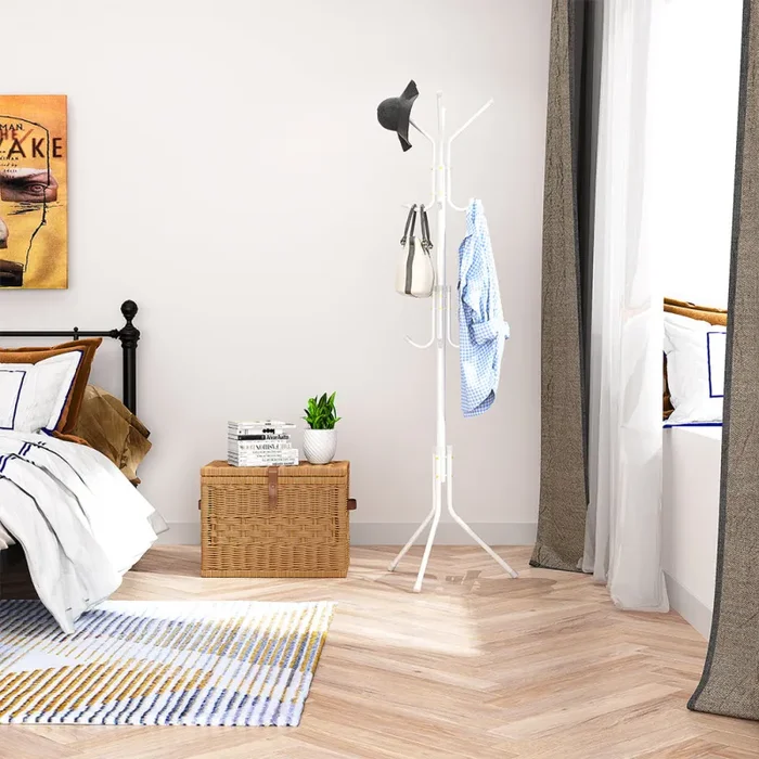 Attaccapanni da Terra Salvaspazio 12 Ganci Stand Appendiabiti a Piantana Bianco Vendita calda online - immagine 3