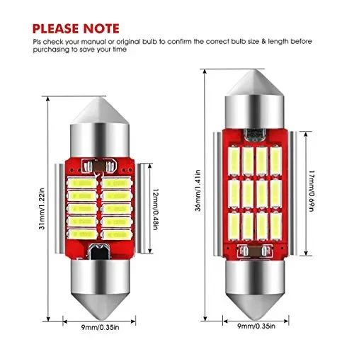 Audew 6 x 36mm C5W LED Lampadine Auto 10 4014SMD DC 12V – Per - immagine 2