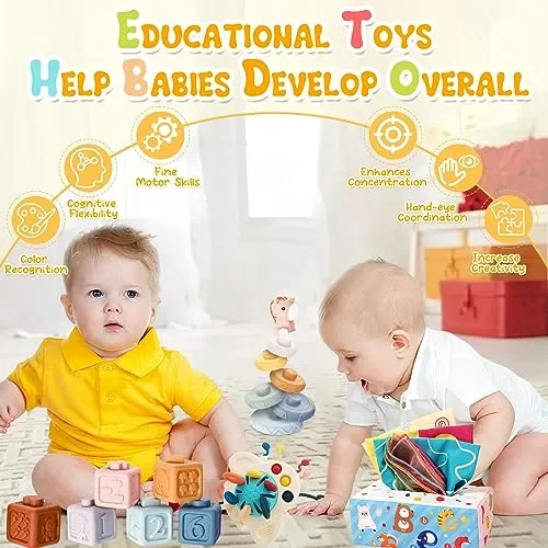 Auezona Giochi Montessori 6-9 Mesi, 4 in 1, Neonati, Bambini con UFO, Giocattoli Blocchi di Costruzione Impilabili 3 6 9 12 Mesi 1 2 3 Anno Online - immagine 3