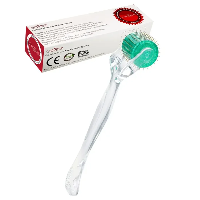Aufgeld AG192 Dermaroller 0.5mm con micro-aghi in titanio per la cura della pelle, per le rughe del viso, perdita di capelli, smagliature, ricrescita dei capelli, kit per microneedling