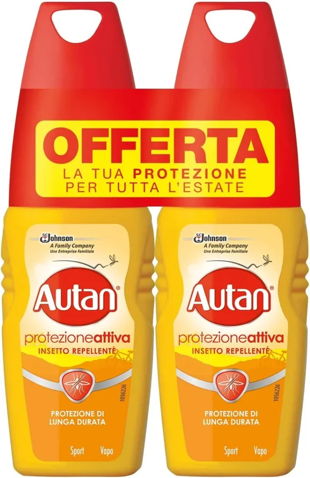 Autan Protezione Attiva Vapo Bipacco, Spray Antizanzare Contro Zanzare Comuni e Tigre, Insetto Repellente, Protezione di Lunga Durata, 2 Confezioni (2 x 100 ml)