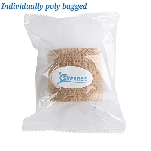 Autoadesiva Benda Elastica 5cm x 4,5m (12 Rotoli), Fasciatura coesiva Beige - immagine 3